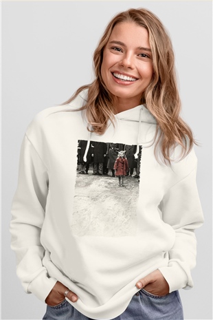 Unisex Schindlerin Listesi (Schindlers List) Baskılı Beyaz Kapüşonlu Sweatshirt