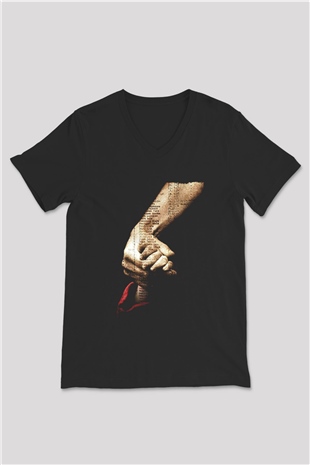 Unisex Schindlerin Listesi (Schindlers List) Baskılı Siyah V Yaka Tshirt