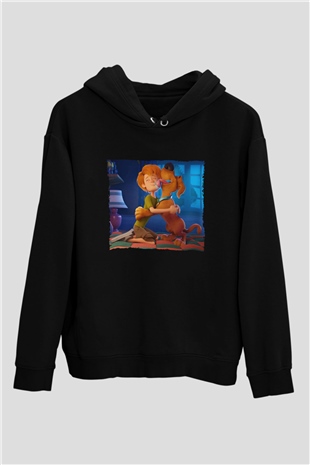 Unisex Scooby-Doo Baskılı Siyah Kapüşonlu Sweatshirt