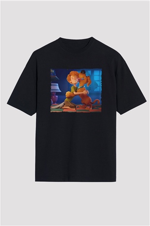 Unisex Scooby-Doo Baskılı Siyah Oversize Tişört