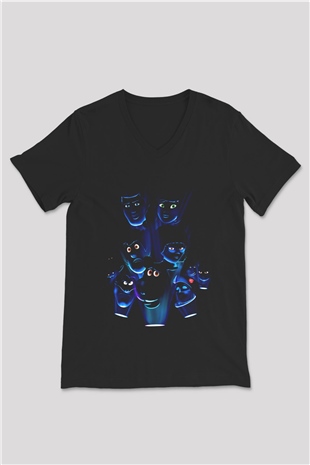 Unisex Scooby-Doo Baskılı Siyah V Yaka T-shirt