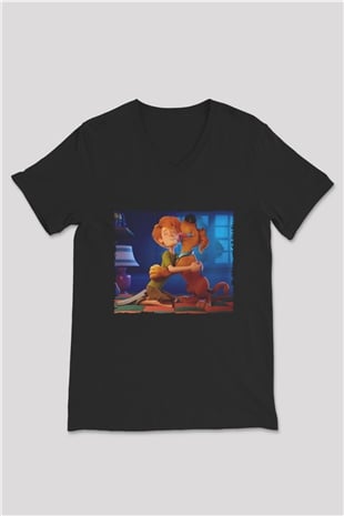 Unisex Scooby-Doo Baskılı Siyah V Yaka Tişört