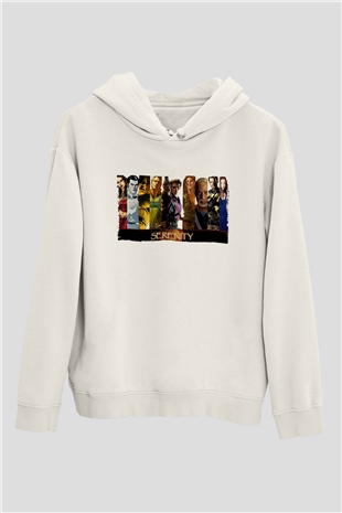 Unisex Serenity Baskılı Beyaz Kapüşonlu Sweatshirt