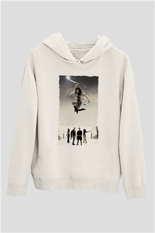 Unisex Serenity Baskılı Beyaz Kapüşonlu Sweatshirt