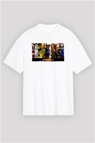 Unisex Serenity Baskılı Beyaz Oversize Oversize T-shirt