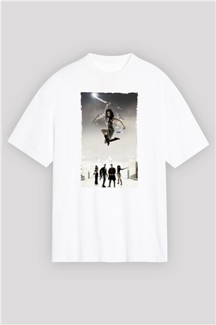 Unisex Serenity Baskılı Beyaz Oversize Tişört