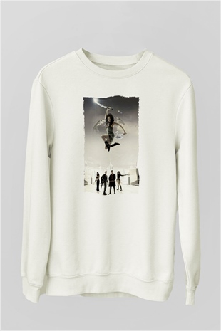 Unisex Serenity Baskılı Beyaz Sweatshirt