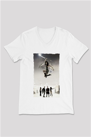 Unisex Serenity Baskılı Beyaz V Yaka Tişört
