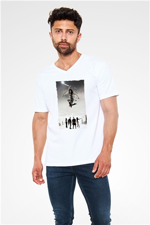 Unisex Serenity Baskılı Beyaz V Yaka Tişört
