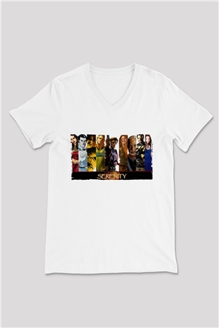 Unisex Serenity Baskılı Beyaz V Yaka Tshirt