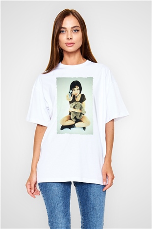 Unisex Sevginin Gücü (Leon The Professional) Baskılı Beyaz Oversize Tişört