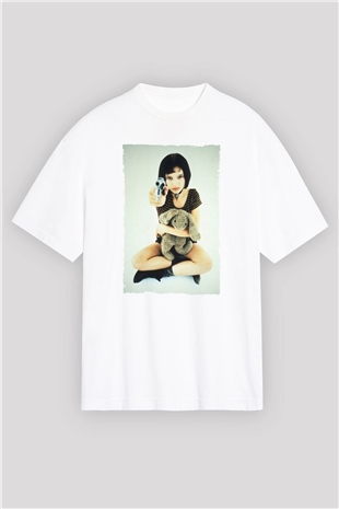 Unisex Sevginin Gücü (Leon The Professional) Baskılı Beyaz Oversize Tişört