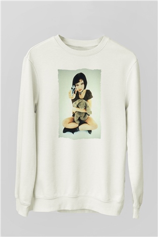 Unisex Sevginin Gücü (Leon The Professional) Baskılı Beyaz Sweatshirt