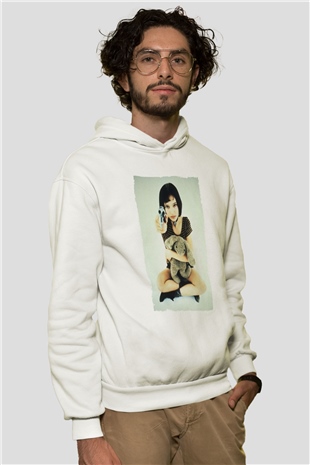 Unisex Sevginin Gücü (Leon The Professional) Baskılı Beyaz Kapüşonlu Sweatshirt