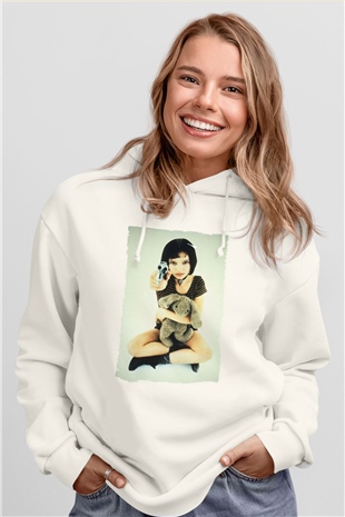 Unisex Sevginin Gücü (Leon The Professional) Baskılı Beyaz Kapüşonlu Sweatshirt