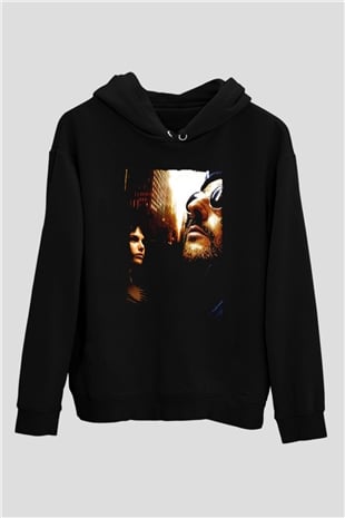 Unisex Sevginin Gücü (Léon) Baskılı Siyah Kapüşonlu Sweatshirt