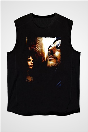 Unisex Sevginin Gücü (Léon) Baskılı Siyah Kolsuz Tshirt