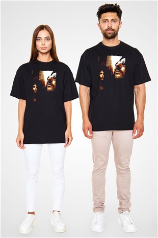 Unisex Sevginin Gücü (Léon) Baskılı Siyah Oversize Tshirt