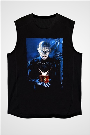 Unisex Şeytan Pusuda Bekliyor (Hellraiser) Baskılı Siyah Kolsuz Tshirt