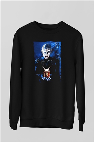 Unisex Şeytan Pusuda Bekliyor (Hellraiser) Baskılı Siyah Sweatshirt