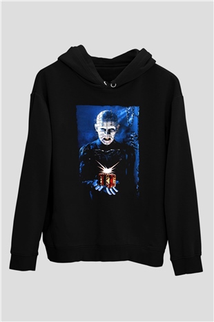 Unisex Şeytan Pusuda Bekliyor (Hellraiser) Baskılı Siyah Kapüşonlu Sweatshirt