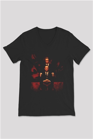 Unisex Şeytanın Avukatı (The Devils Advocate) Baskılı Siyah V Yaka Tişört