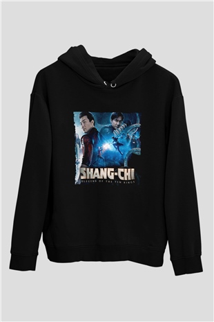Unisex Shang-Chi ve On Halka Efsanesi (Shang-Chi and the Legend of the Ten Rings) Baskılı Siyah Kapüşonlu Sweatshirt