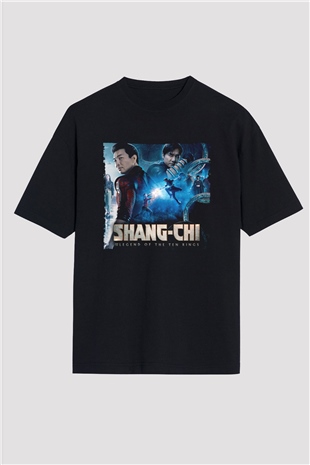 Unisex Shang-Chi ve On Halka Efsanesi (Shang-Chi and the Legend of the Ten Rings) Baskılı Siyah Oversize Tişört