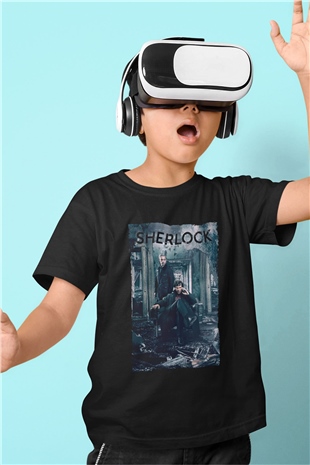 Unisex Sherlock Baskılı Siyah Çocuk Tshirt