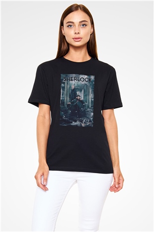 Sherlock Baskılı Siyah Tshirt