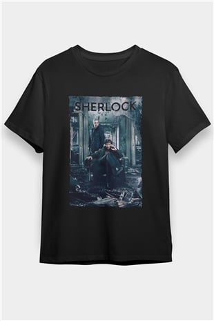 Sherlock Baskılı Siyah Tshirt