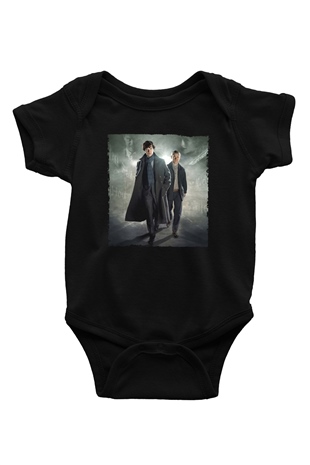 Unisex Sherlock Holmes Baskılı Siyah Bebek Body - Zıbın