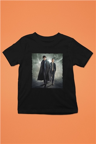 Unisex Sherlock Holmes Baskılı Siyah Çocuk Tişört