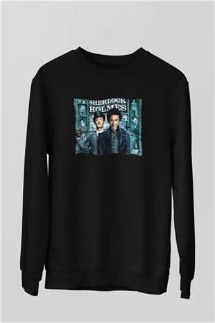 Unisex Sherlock Holmes Baskılı Siyah Sweatshirt