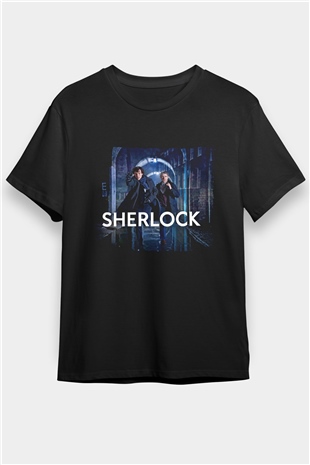 Sherlock Holmes Baskılı Siyah T-Shirt