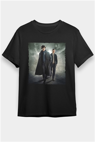 Sherlock Holmes Baskılı Siyah Tişört