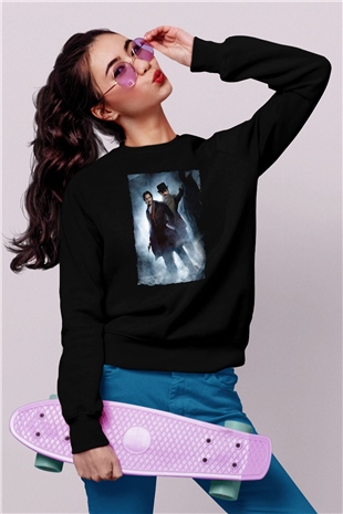 Unisex Sherlock Holmes Gölge Oyunları (Sherlock Holmes A Game of Shadows) Baskılı Siyah Sweatshirt