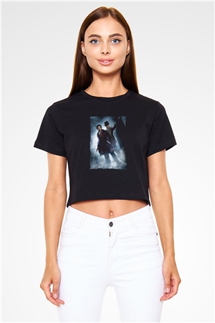 Unisex Sherlock Holmes Gölge Oyunları (Sherlock Holmes A Game of Shadows) Baskılı Siyah Crop Top Tshirt