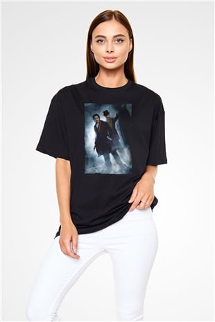 Unisex Sherlock Holmes Gölge Oyunları (Sherlock Holmes A Game of Shadows) Baskılı Siyah Oversize Tshirt