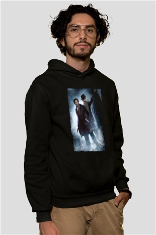 Unisex Sherlock Holmes Gölge Oyunları (Sherlock Holmes A Game of Shadows) Baskılı Siyah Kapüşonlu Sweatshirt