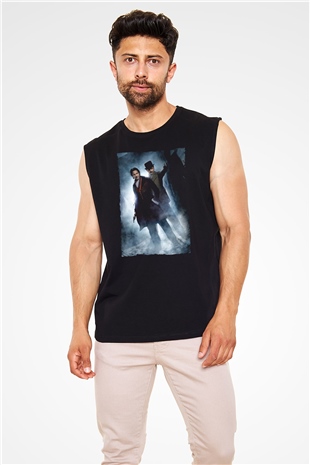 Unisex Sherlock Holmes Gölge Oyunları (Sherlock Holmes A Game of Shadows) Baskılı Siyah Kolsuz Tshirt