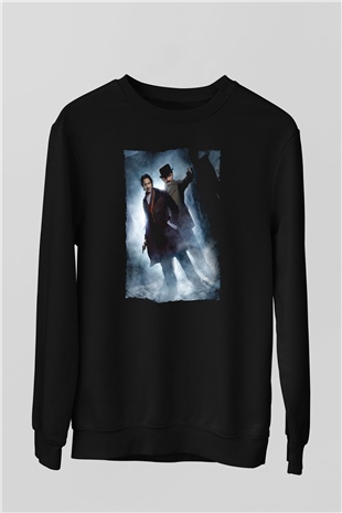 Unisex Sherlock Holmes Gölge Oyunları (Sherlock Holmes A Game of Shadows) Baskılı Siyah Sweatshirt