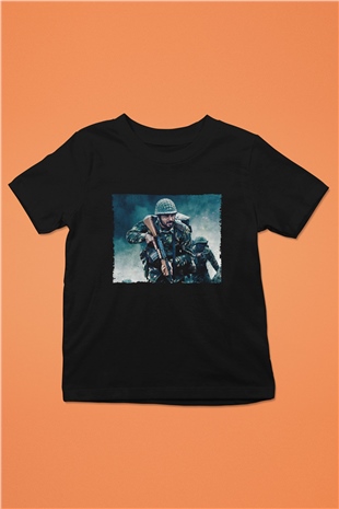 Unisex Shershaah Baskılı Siyah Çocuk T-Shirt