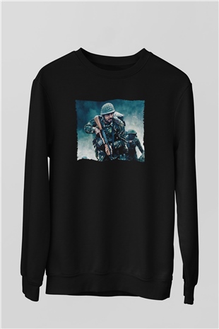 Unisex Shershaah Baskılı Siyah Sweatshirt