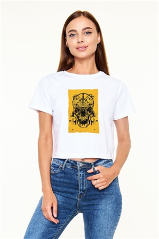 Unisex Sicario Baskılı Beyaz Crop Top Tshirt