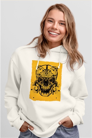 Unisex Sicario Baskılı Beyaz Kapüşonlu Sweatshirt