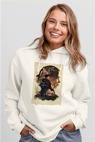 Unisex Sicario Baskılı Beyaz Kapüşonlu Sweatshirt