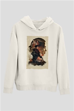 Unisex Sicario Baskılı Beyaz Kapüşonlu Sweatshirt
