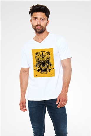 Unisex Sicario Baskılı Beyaz V Yaka Tshirt