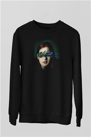 Unisex Sightless Baskılı Siyah Sweatshirt